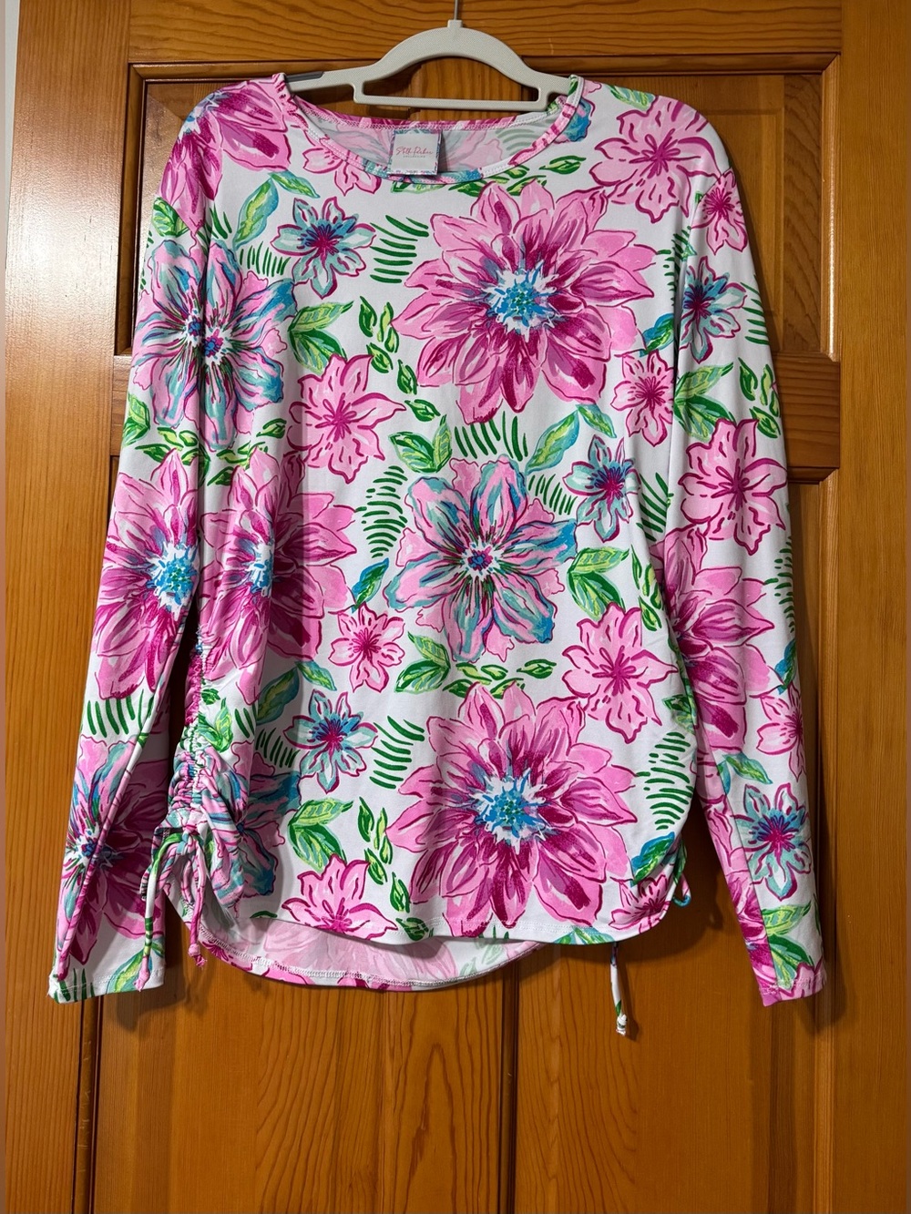 Stella Parker XL Pink Floral Long-Sleeve Drawstring Hem Top